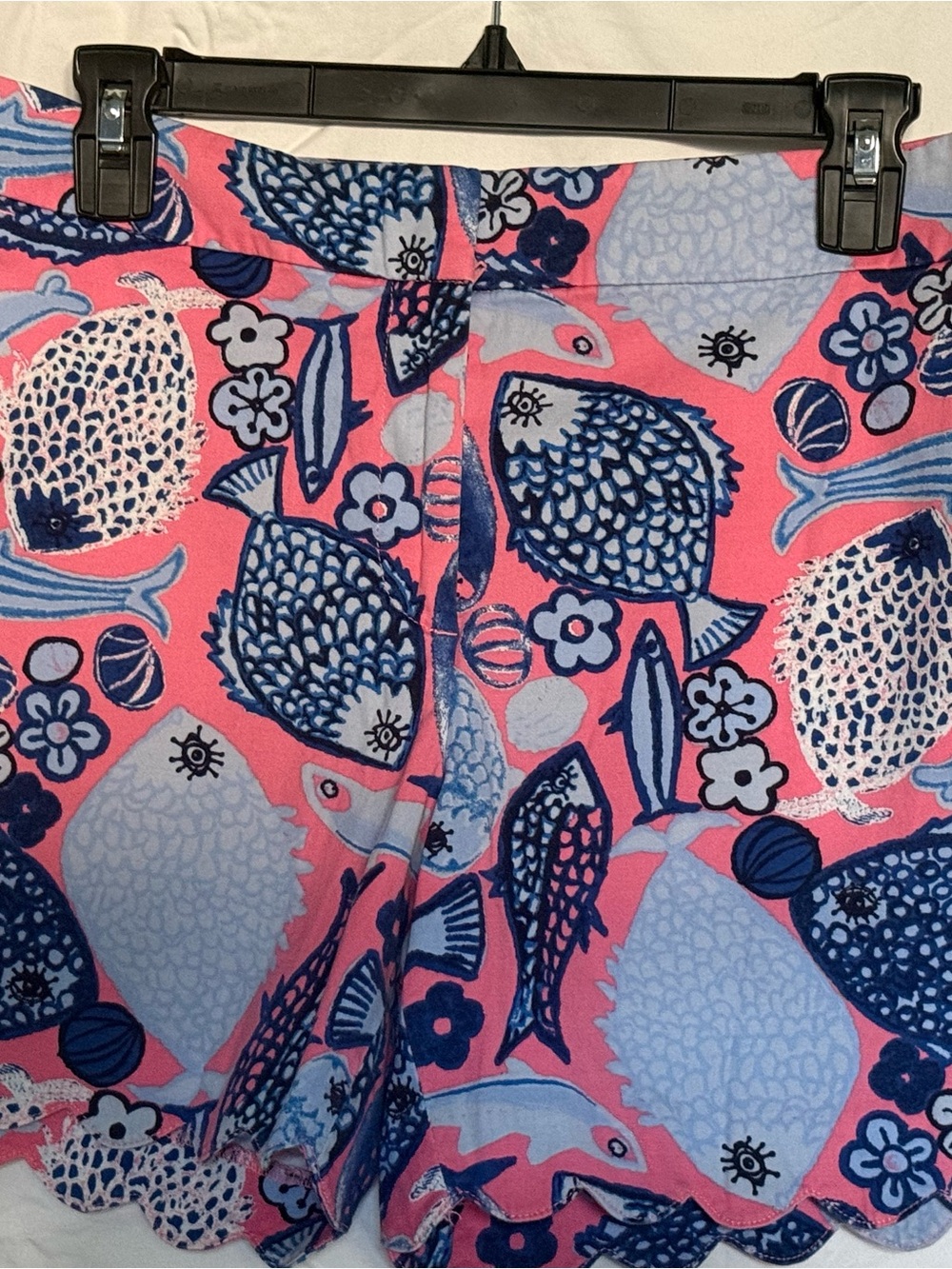 Talbots Pink and Blue Scalloped Fish-Print Shorts
